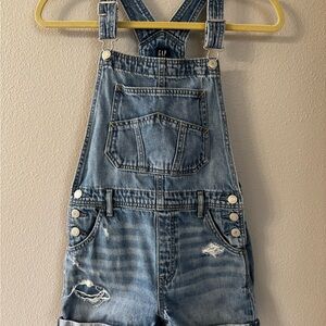 GAP Light Blue Distressed Denim Short Overalls